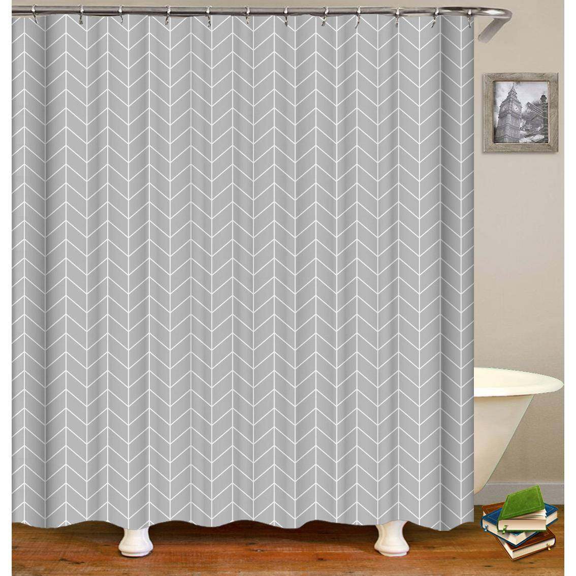 灰色几何简约浴帘防水-c型塑料挂钩150-160克【每平方】 来图尺寸