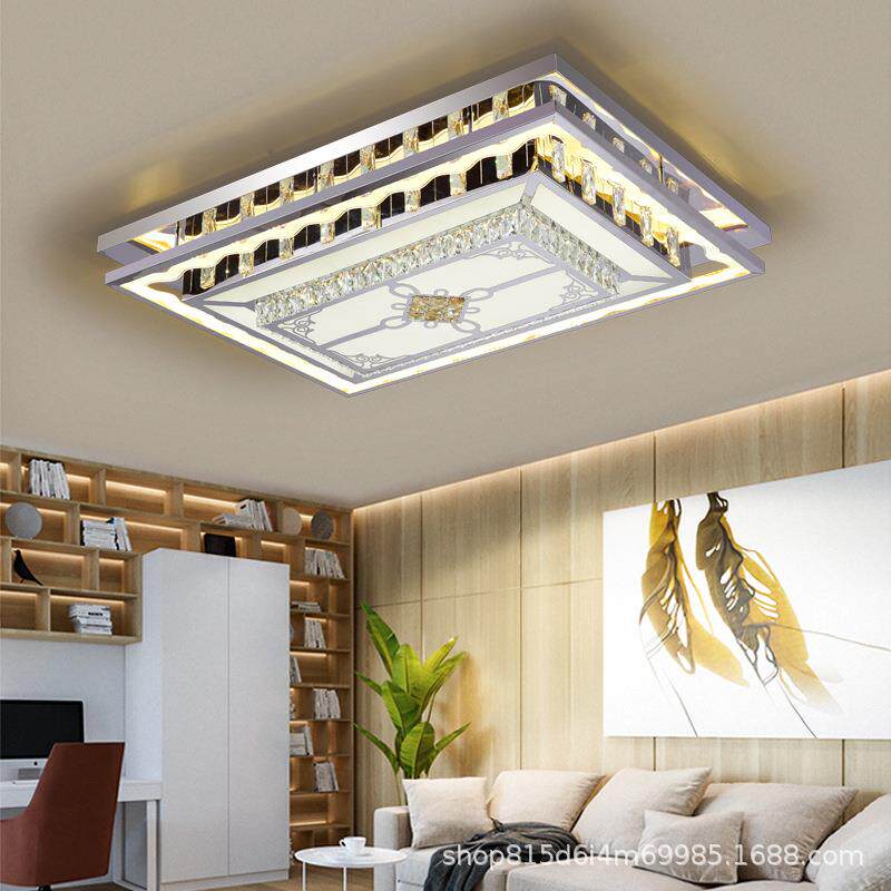 客厅灯LED吸顶灯餐厅2021新款水晶客厅长方形LED灯家用大气吸顶灯
