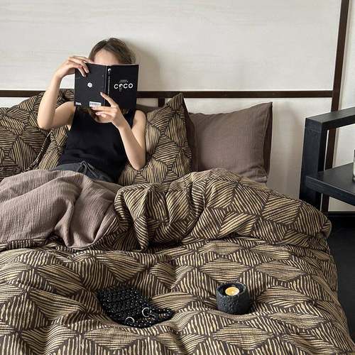 简约复古双层纱全棉四件套 双人加大2.2m中性风纯棉裸睡床上被套