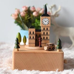 欧式英伦风格大本钟音乐盒卡农建筑模型木质工艺摆件生日礼物刻字
