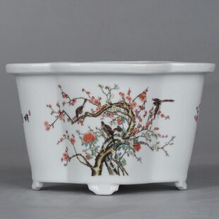 复古怀旧风粉彩喜上眉梢花鸟纹异形中号陶瓷花盆菖蒲多肉文竹瓷盆