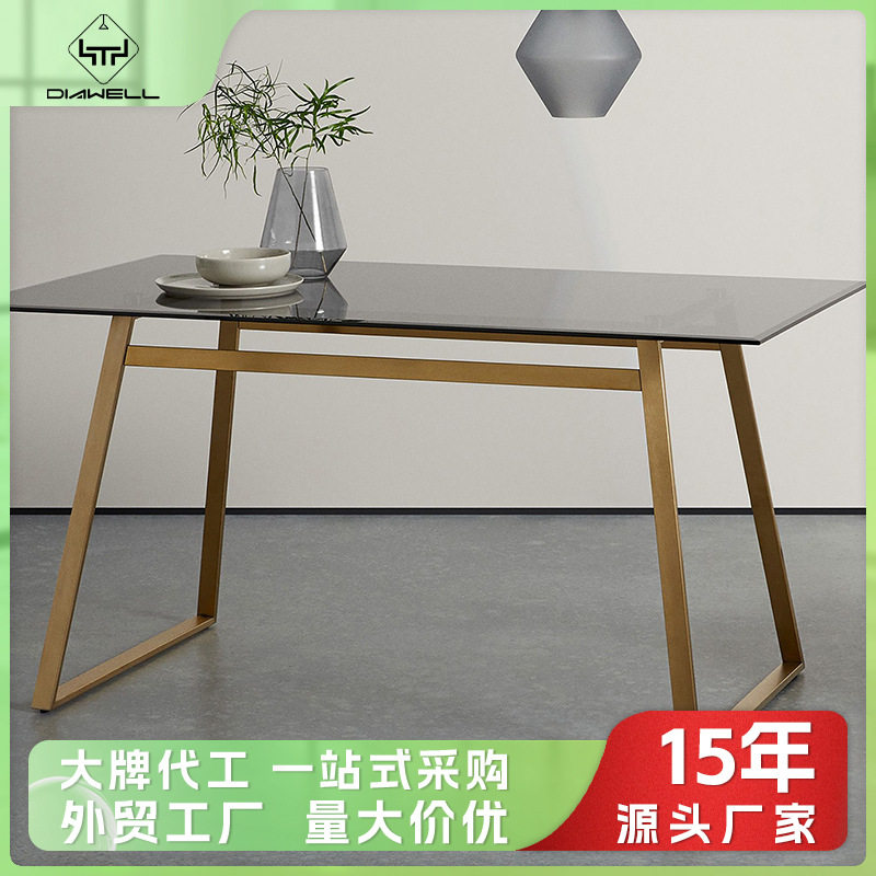 glass dining table小户型桌子家用北欧简约长方形钢化玻璃餐桌