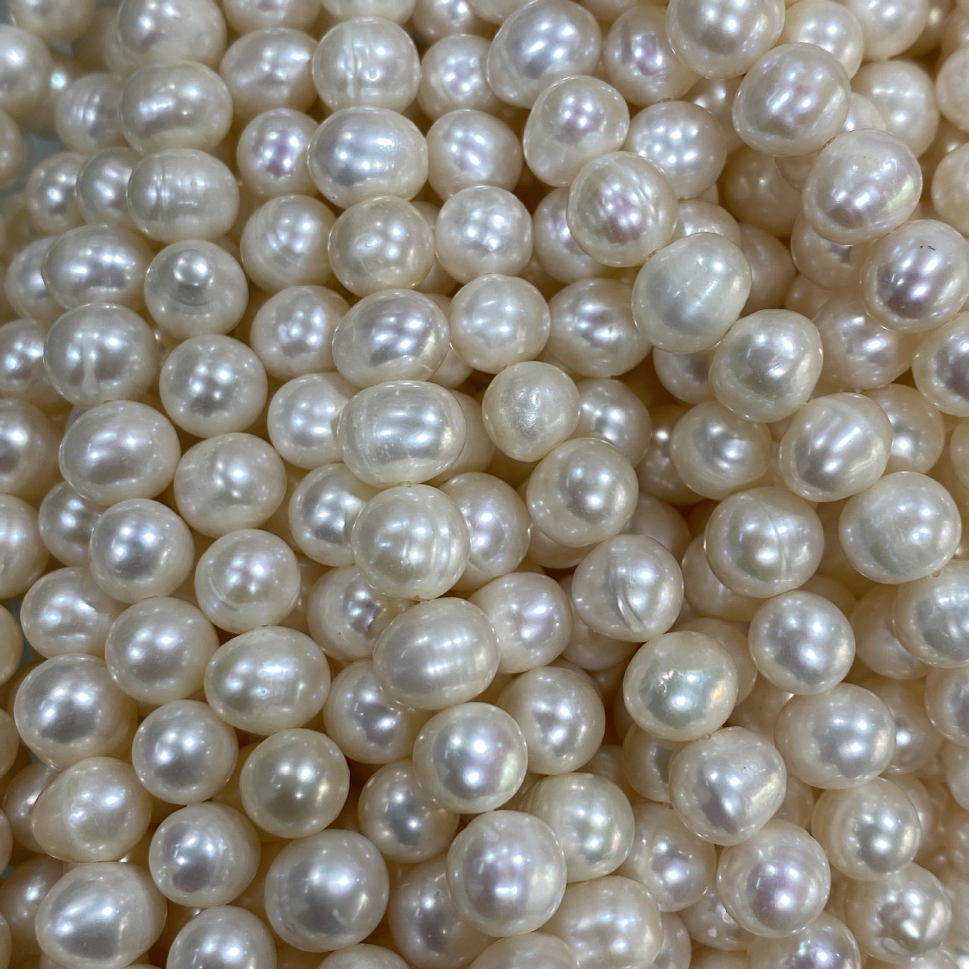 天然淡水珍珠7~8mm 椭圆 微近圆 散珠 diy手工饰品配件穿珠材料