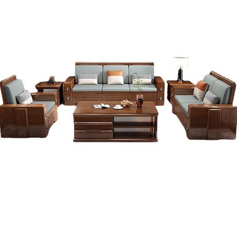 新中式实木沙发多人可拆洗布艺客厅红檀木奢贵妃沙发组合