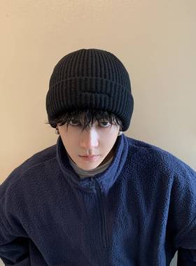 次日达FINE STTE黑色帽子男新款保头暖针织A帽毛线帽男爆士冬季大