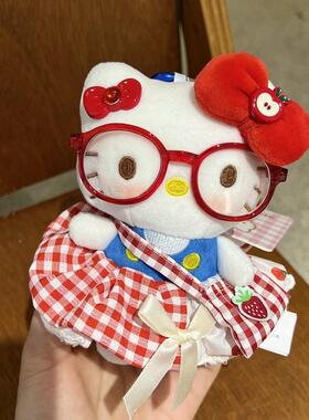 次日达网爆款正版Hell红oKitty红色系毛绒匙扣色钥牛蓝仔裤红眼镜