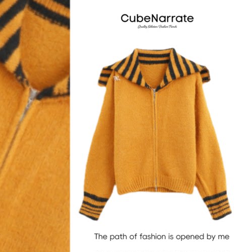 【年终庆典】枋叙【浓咖调香】海军领条纹拉链针织毛衣CN1202D048