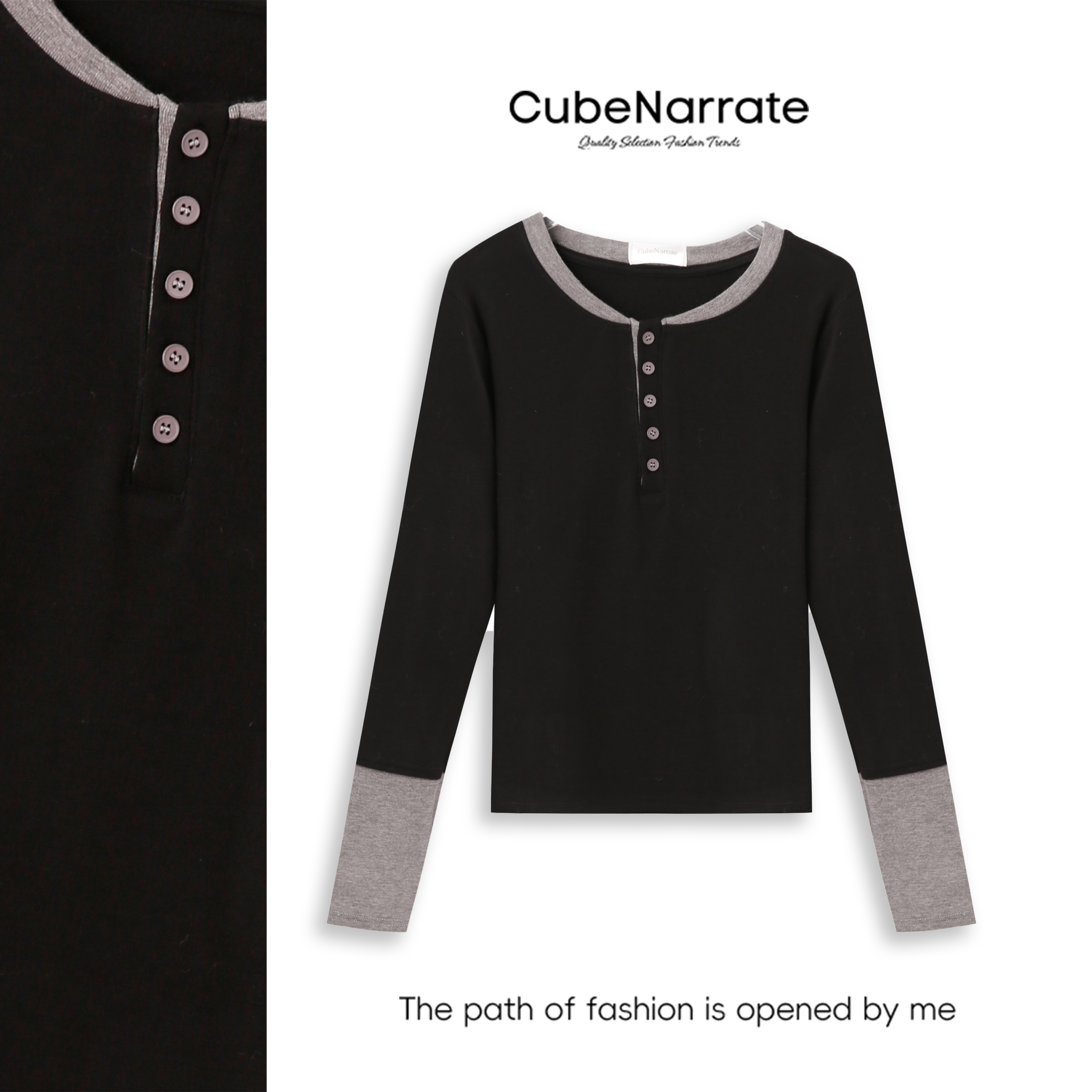 【入驻首秀】枋叙【游牧诗人】 撞色圆领针织上衣 CN1109S064