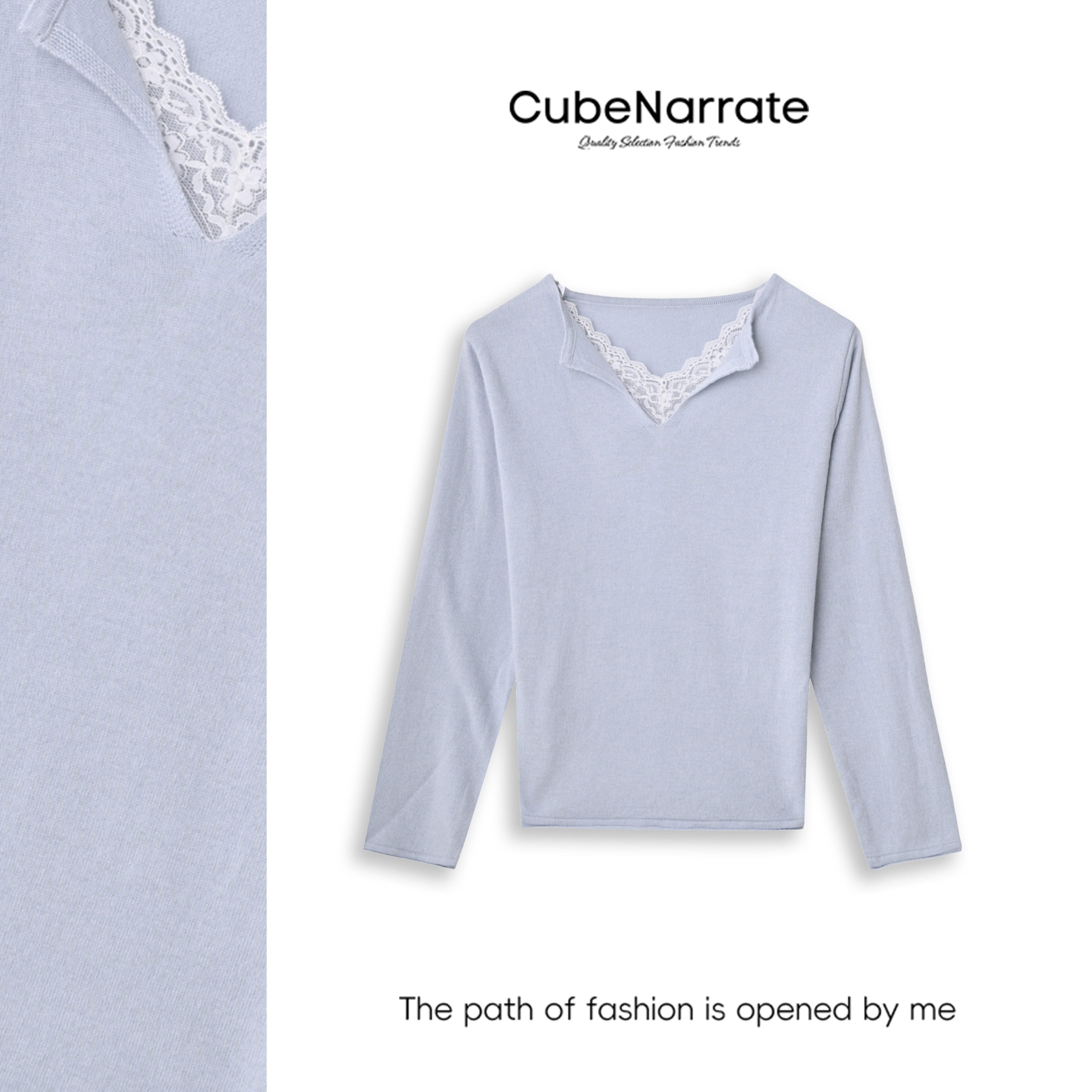 枋叙 甜美蕾丝拼接长袖假两件上衣 CN227W015