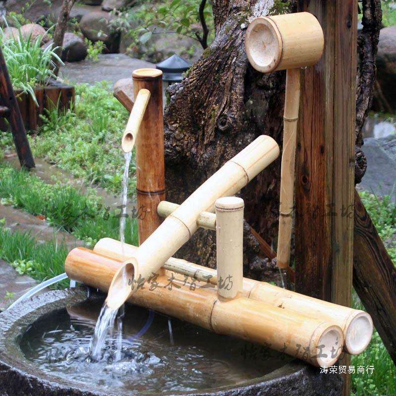 惊鸟景观器日式喷泉都滴水添水架流水车流喷头盆竹制惊水景园艺