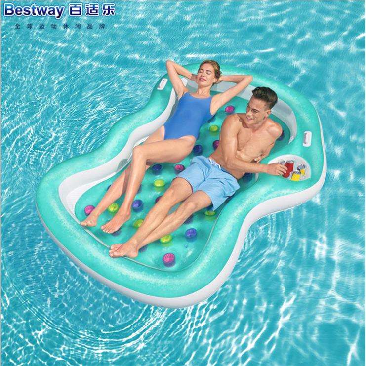 Bestway43045加厚情侣浮排充气浮岛成人浮床双人水上漂流躺椅