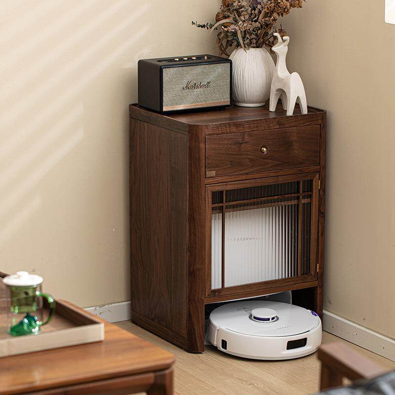 扫地机器人置物架胡桃木沙发边柜适配云鲸伴侣科沃斯扫拖小收纳柜