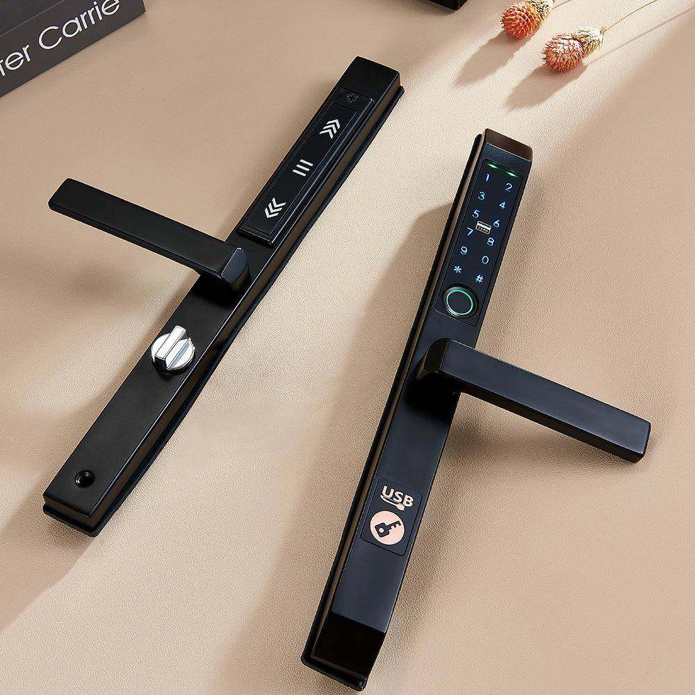 3CM断桥铝指纹锁塑钢门铝合金门密码锁窄边有框玻璃门纱门智能锁