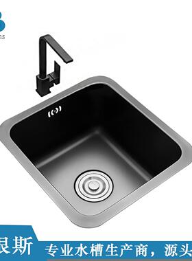 黑色纳米加厚不锈钢方形单水槽吧台盆岛台厨房水槽台下小号洗菜池