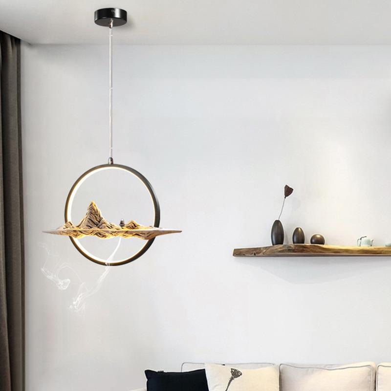 创意山水简约餐厅茶室吊灯新中式卧室床头灯书房玄关入户过道灯具