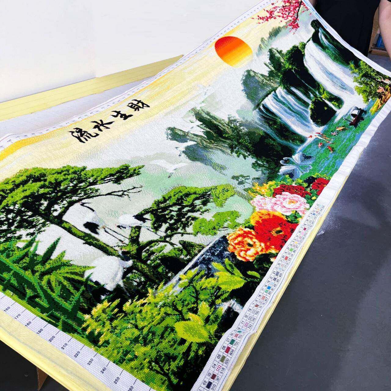 流水生财十字绣成品不带框纯手工出售已绣好的2025新款客厅山水画