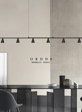 极简餐厅吊灯黑色led几何长条现代设计师北欧轻奢全铜吧台餐桌灯