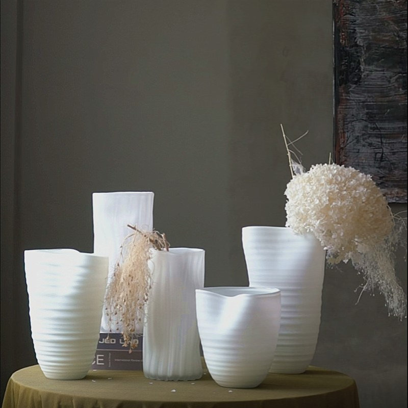 创意大口手工哑光直筒玻璃透明花瓶居家客厅电视柜酒店软装装饰瓶