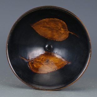 摆件宋吉州窑黑釉枫叶纹斗笠碗 仿古瓷器 古董古玩旧货老货收藏品