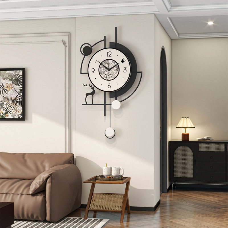 复古风小鹿挂钟客厅餐厅高级感装饰钟表现代简约百搭时尚时钟挂墙
