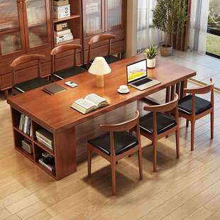 全实木客厅大长书桌家用餐桌一体工作台阅读桌去客厅化大板学习桌