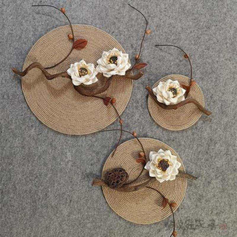 睡莲清韵麻绳圆形装饰画禅意新中式家居壁饰挂件干花玄关卧室墙饰,电子元器件市场,其它元器件,淘宝优惠券,粉丝福利购,淘宝优惠卷