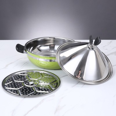 奥氏体不锈钢快速烹饪塔吉锅礼品套装锅28cm加高锅盖帽二层蒸锅