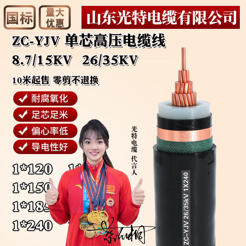 10KV高压电缆YJV62单芯铜线70/120/240平方15/35KV铠装高压电缆线