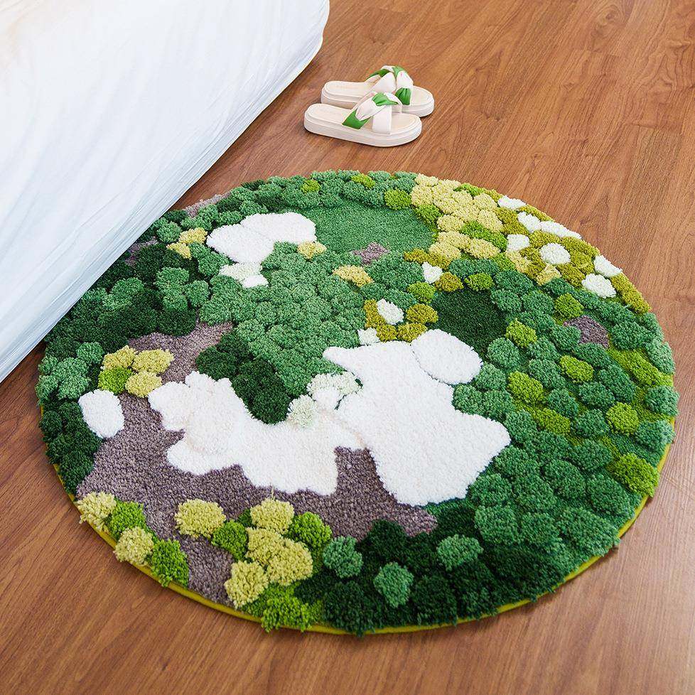 苔藓圆形植绒地毯簇绒家用防滑地毯浴室衣帽间客厅全铺地毯茶几毯