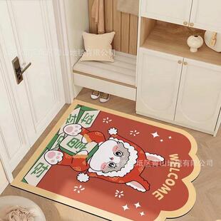 兔年红色入户门垫异形玄关PVC一抹净蹭土防滑大门口地垫可裁剪
