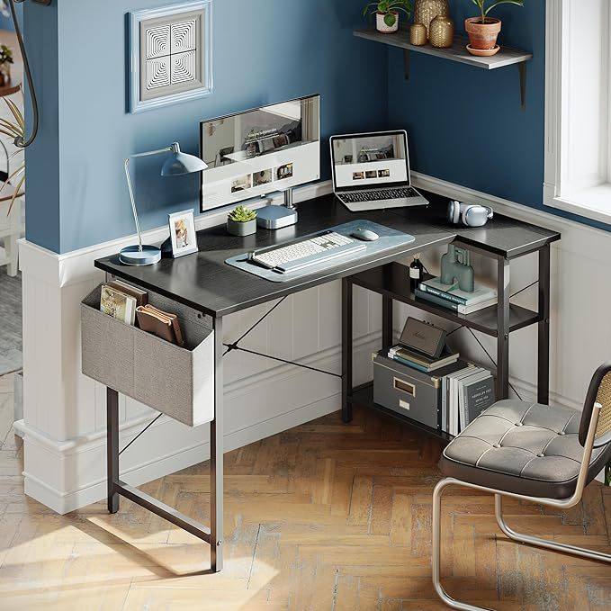 定制L 形办公桌 电脑桌带双面储物架家庭办公室角落书桌书房写字