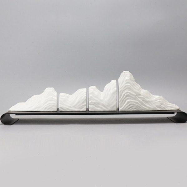 新中式现代轻奢创意铁艺陶瓷假山艺术品摆件客厅电视柜玄关装饰品