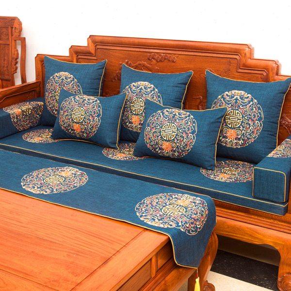 红木沙发坐垫新中式实木家具沙发套罩刺绣高档椅垫棕乳胶垫子定做