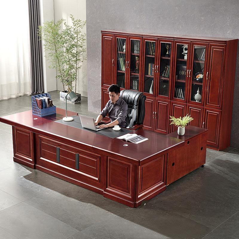 实木皮班台办公家具老板桌总裁桌简约大气办公桌经理主管桌椅组合