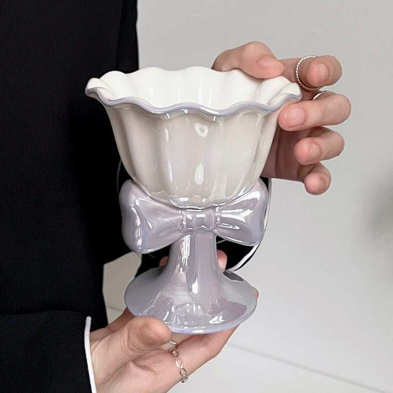 韩式蝴蝶结陶瓷杯冰淇淋甜品杯可爱女生个性酒杯马克杯