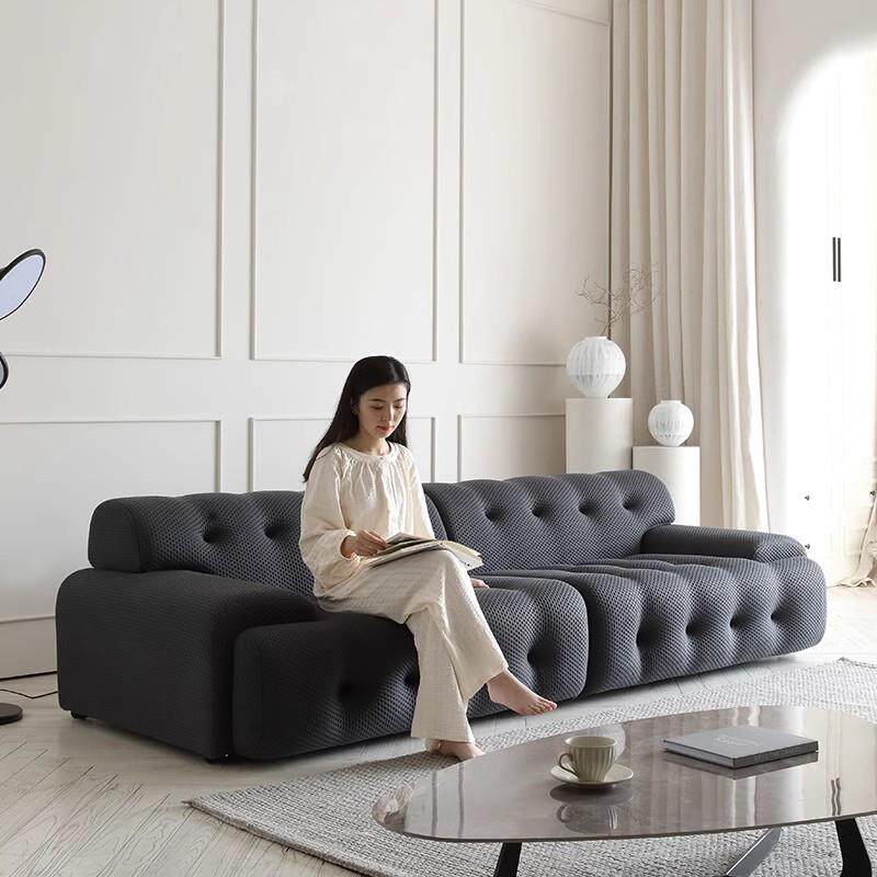 写意空间罗奇堡沙发灰色直排三人位小户型设计师豆腐块布艺沙发