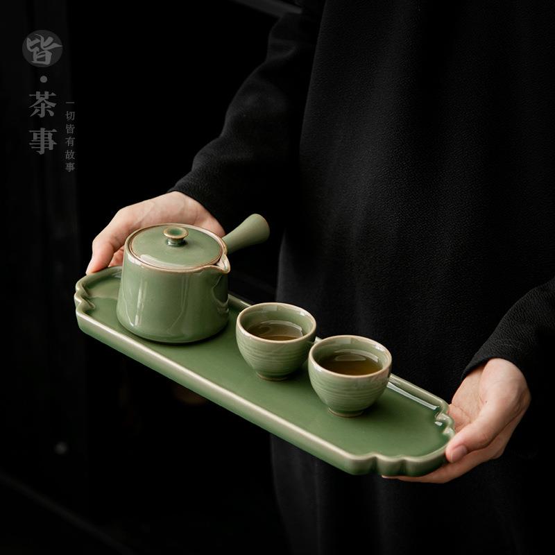 复古青瓷茶具套装简约2人泡茶器快客杯小型茶壶茶杯泡茶套装