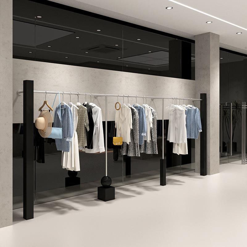 简约服装店不锈钢黑色上墙架壁挂式展示架男女装店货架挂衣杆架子