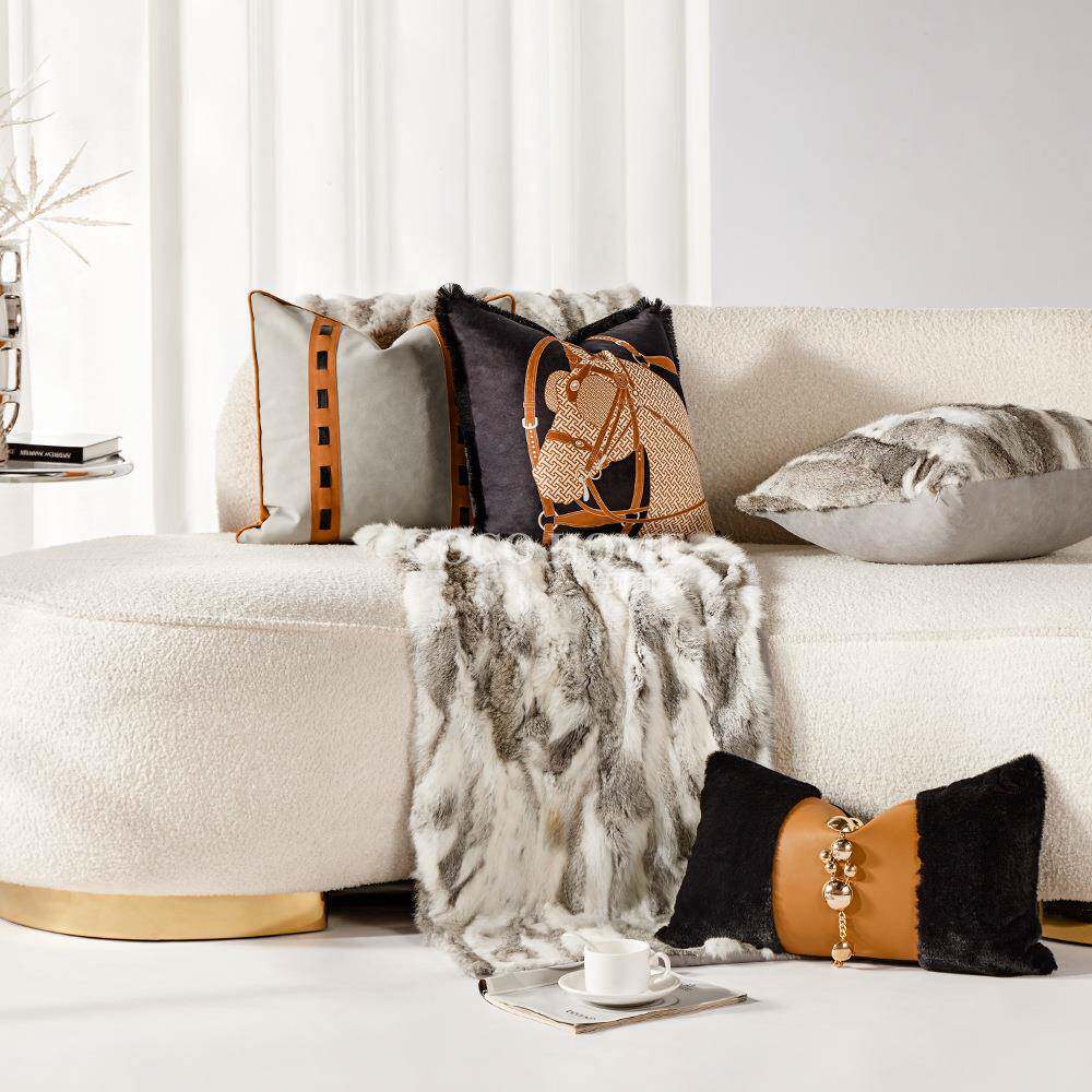 高级感橙色拼接抱枕办公室沙发靠枕套马头靠垫样板间项目软装腰枕