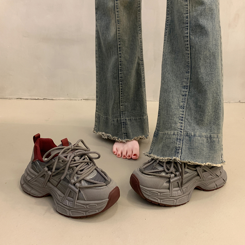 明星同款显脚小厚底百搭老爹鞋女