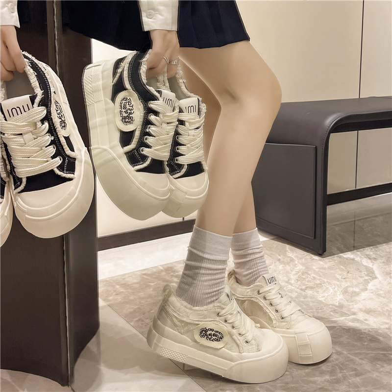 明星同款奶呼呼小白鞋厚底帆布鞋