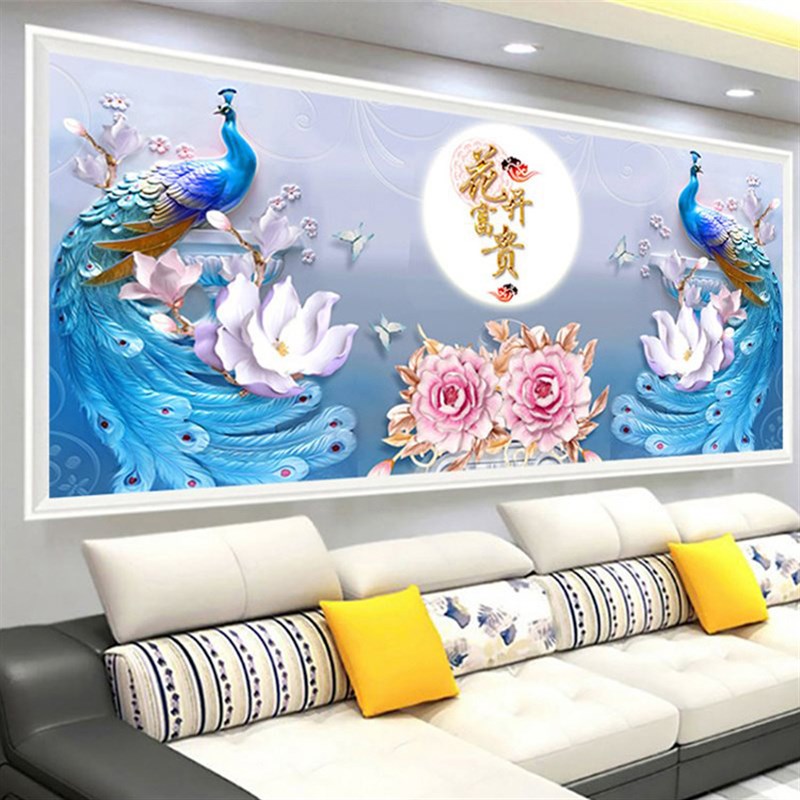 2020新款钻石画满钻客厅花开富贵孔雀点钻十字绣钻石绣贴钻钻石秀