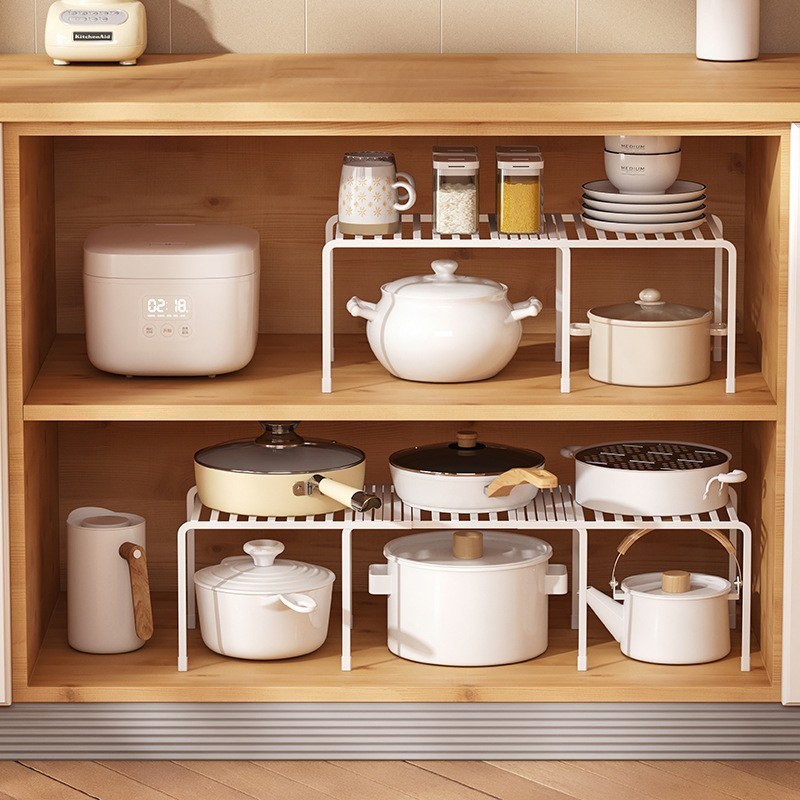 日式分层铁艺收纳架厨房置物架家用橱柜储物架多功能台面可伸缩架