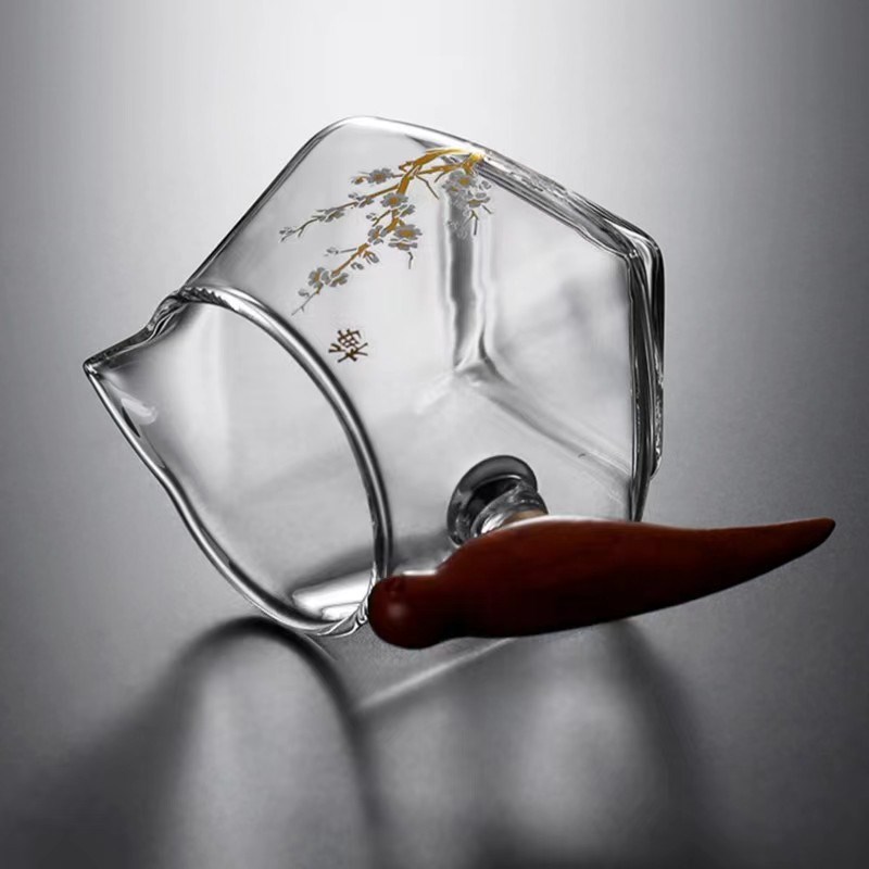 加厚玻璃公道杯茶海分茶器喜上眉梢创意木把隔热可配茶漏公杯