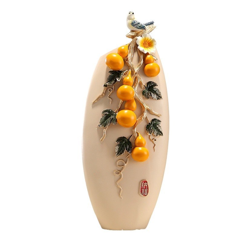 高档摆件创意客厅玄关酒柜电视柜装饰工艺品葫芦花瓶五福临门