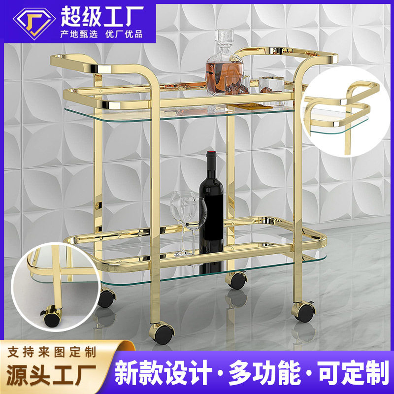 北欧轻奢餐厅边几手推车茶水台酒水小推车带轮可移动置物架送餐车