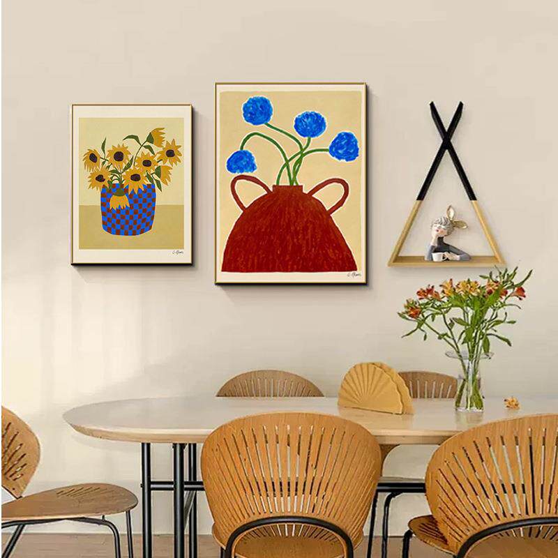 法式复古客厅装饰画小众组合挂画向日葵桌面摆画卧室床头餐厅壁画