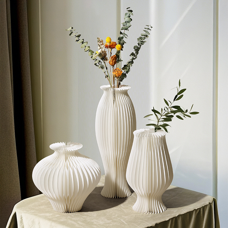 创意折叠卡纸纸艺花器新中式纸艺花瓶鲜花干花插花容器装饰品摆件