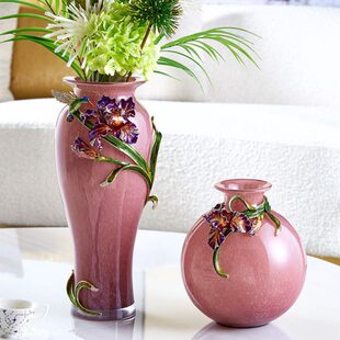 罗比罗丹创意粉色玻璃插花花瓶珐琅彩工艺家居装饰电视柜玄关摆件