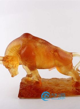 琉璃宝钢牛工艺品家居居室饰品摆件高档商务办公开业庆典礼物礼品